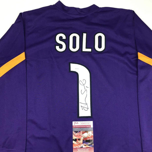 Autographed/Signed Hope Solo Purple Long Sleeve Soccer Team USA World Cup Jersey JSA COA
